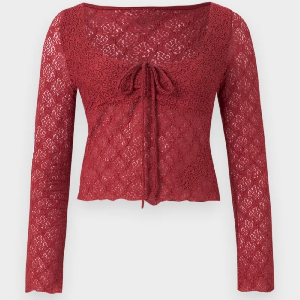BDG Urban Outfitter Kimchi Blue Quinn Lace Long Sleeve Top Medium - Picture 4 of 16